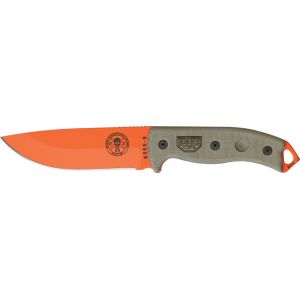 ESEE 5POG Bright Orange Fixed Blade Knife w/ OD Green Canvas Micarta Handle